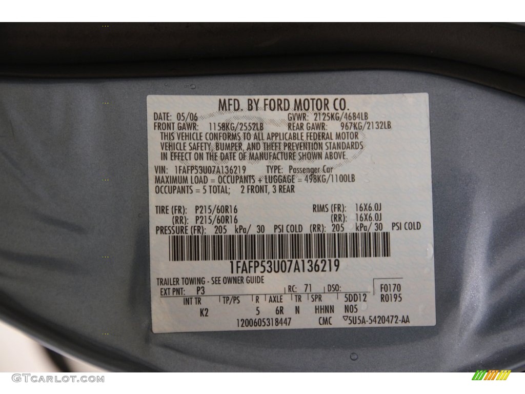2007 Taurus SE - Windveil Blue Metallic / Medium/Dark Flint photo #15