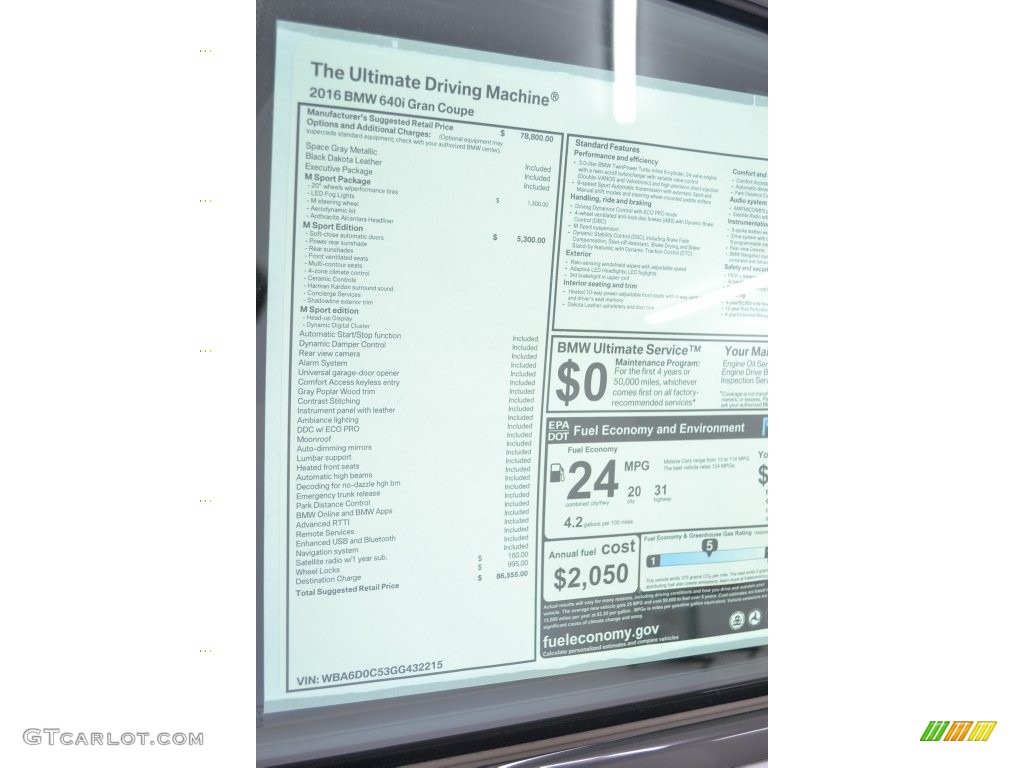 2016 BMW 6 Series 640i Gran Coupe Window Sticker Photos