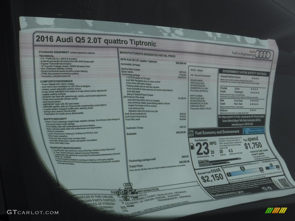 2016 Q5 2.0 TFSI Premium quattro - Mythos Black Metallic / Black photo #10
