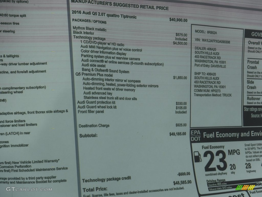 2016 Q5 2.0 TFSI Premium quattro - Mythos Black Metallic / Black photo #11