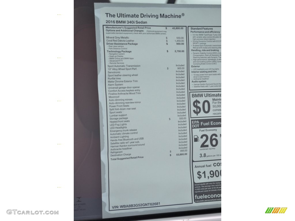 2016 3 Series 340i Sedan - Mineral Grey Metallic / Coral Red photo #21