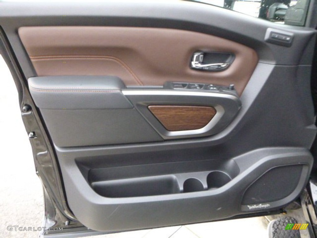 2016 Nissan TITAN XD Platinum Reserve Crew Cab 4x4 Platinum Reserve Black/Brown Leather Door Panel Photo #110160433