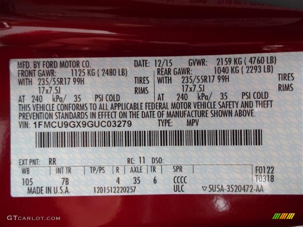 2016 Escape SE 4WD - Ruby Red Metallic / Charcoal Black photo #15