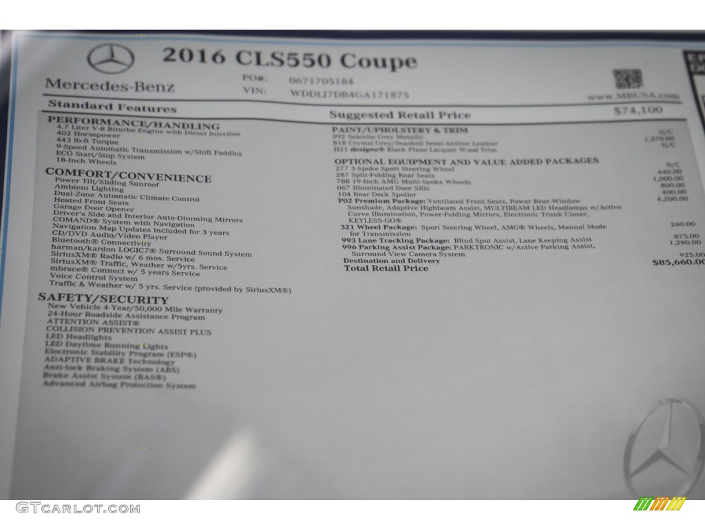 2016 Mercedes-Benz CLS 550 Coupe Window Sticker Photo #110182030