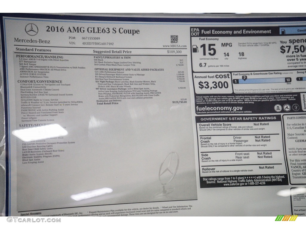 2016 Mercedes-Benz GLE 63 S AMG 4Matic Coupe Window Sticker Photo #110182303