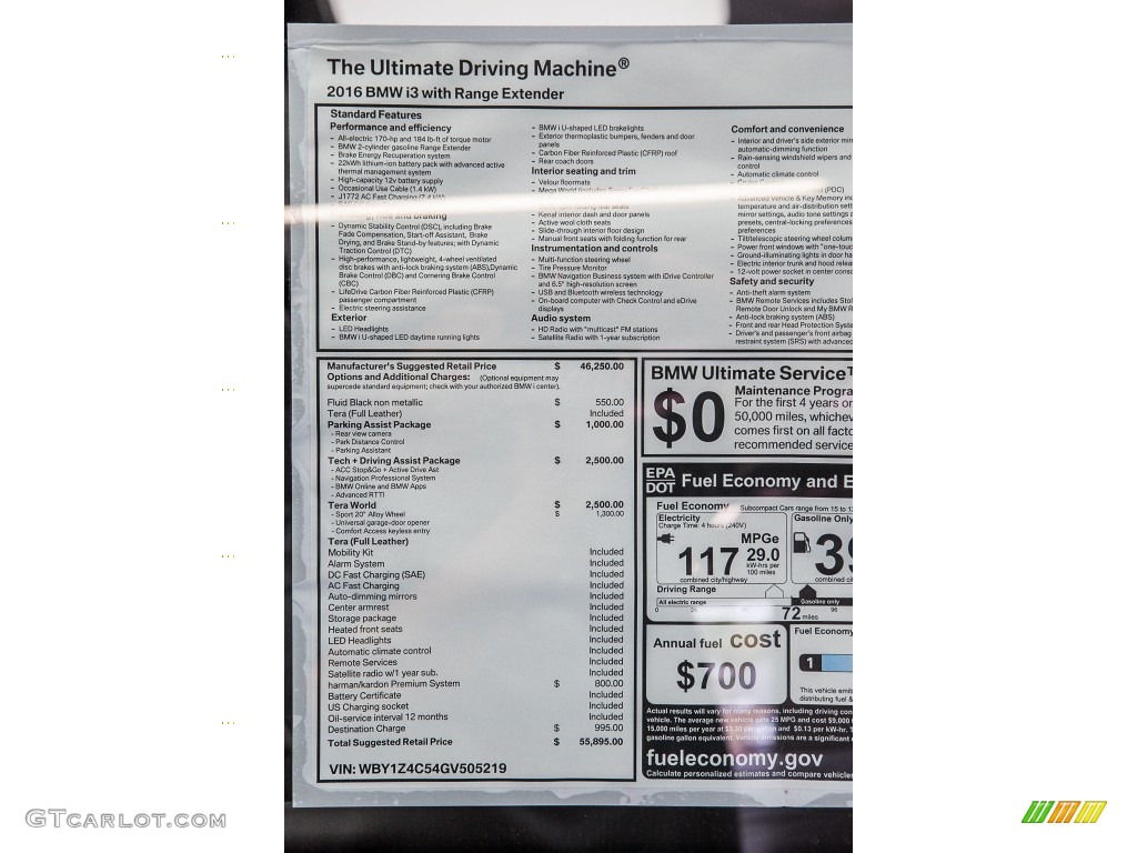 2016 BMW i3 with Range Extender Window Sticker Photo #110184160
