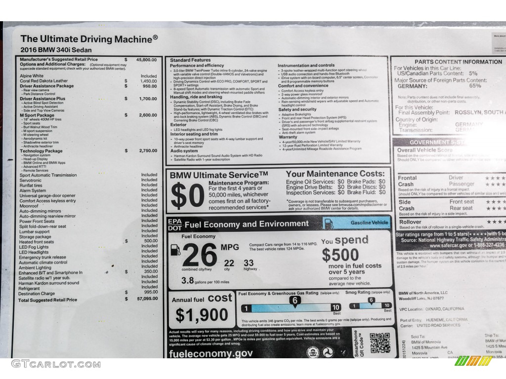 2016 3 Series 340i Sedan - Alpine White / Coral Red photo #11