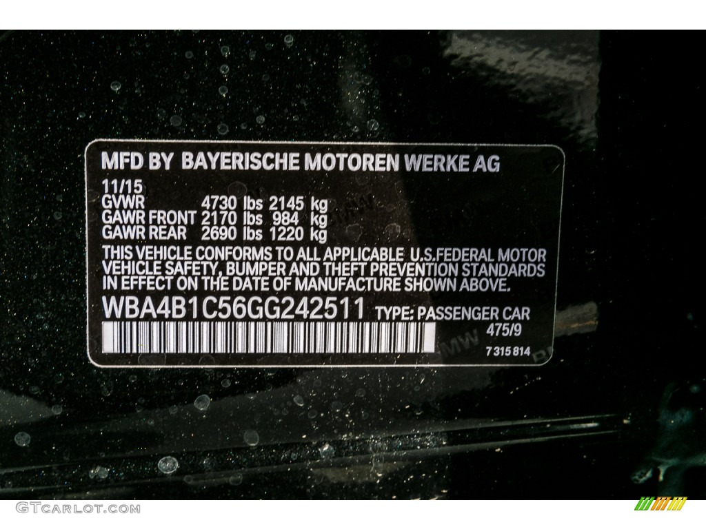 2016 4 Series Color Code 475 for Black Sapphire Metallic Photo #110191570