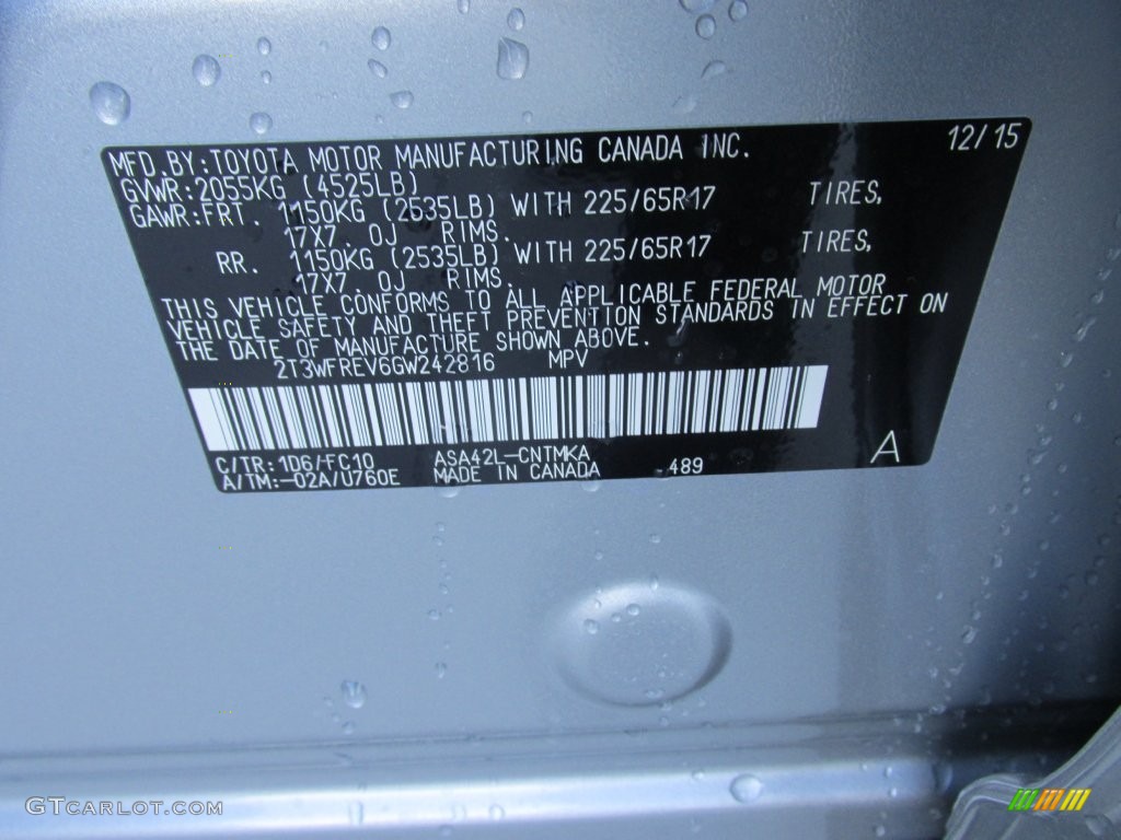 2016 Toyota RAV4 XLE Color Code Photos