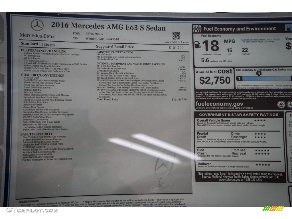 2016 Mercedes-Benz E 63 AMG 4Matic S Sedan Window Sticker Photo #110211751