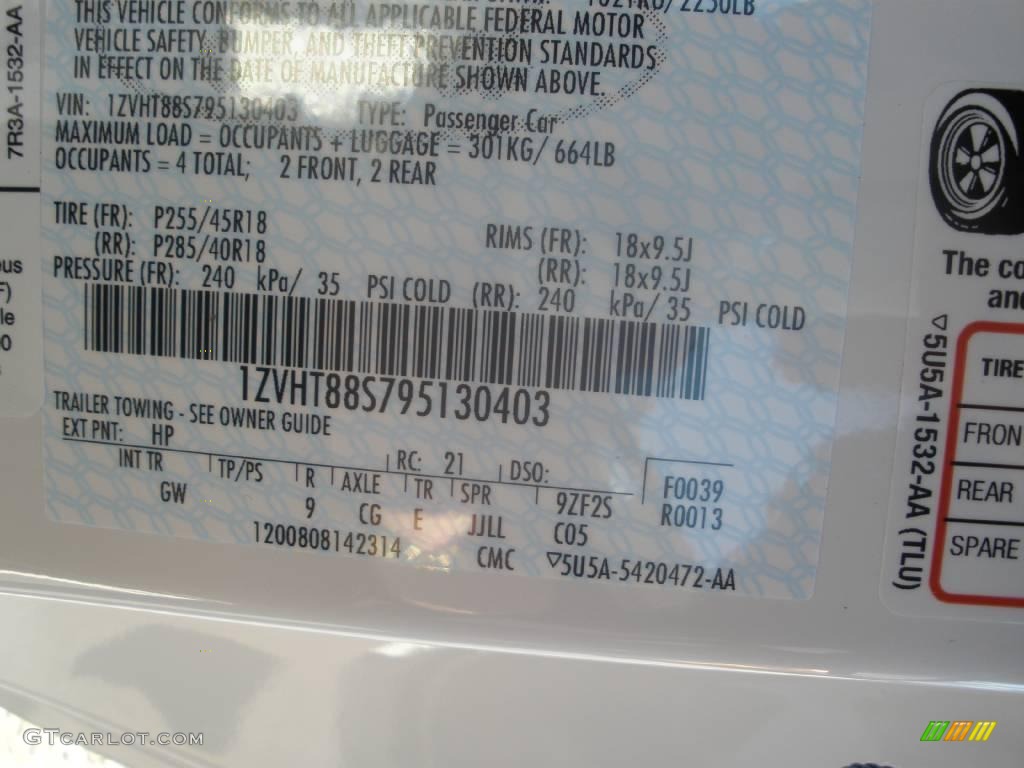 2009 Mustang Color Code HP for Performance White Photo #11025286