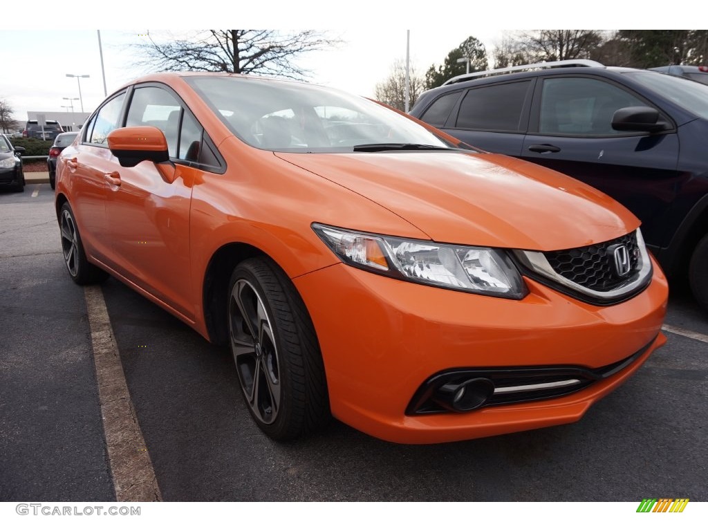 2014 Civic Si Sedan - Orange Fire Pearl / Black/Red photo #4