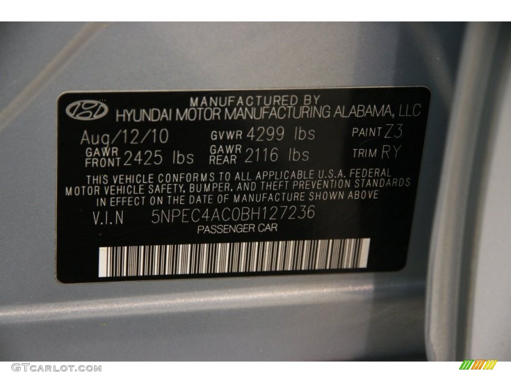 2011 Sonata SE - Iridescent Silver Blue Metallic / Black photo #15