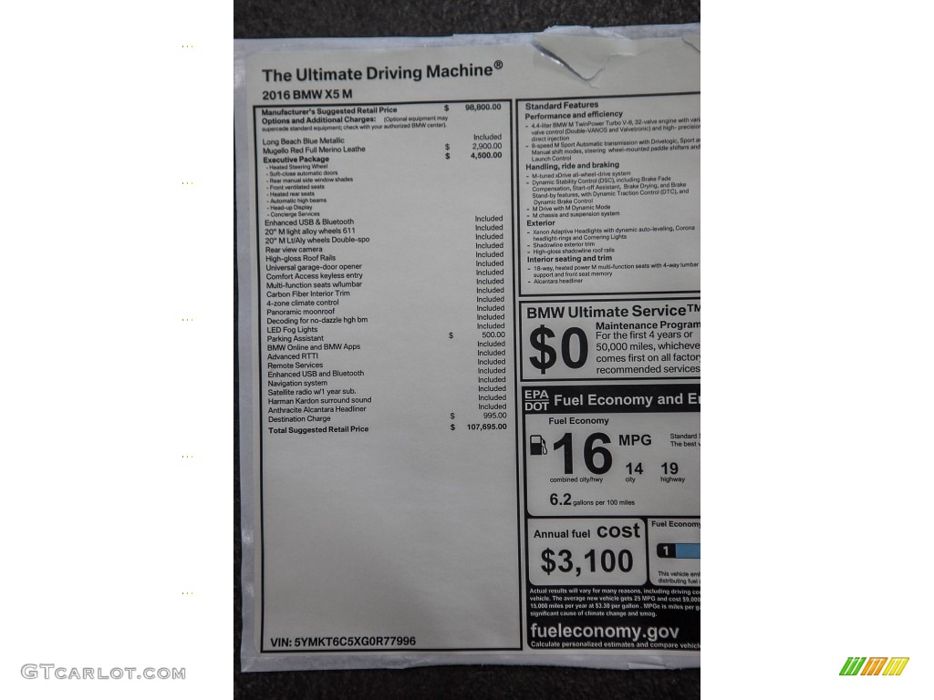 2016 BMW X5 M xDrive Window Sticker Photo #110307590