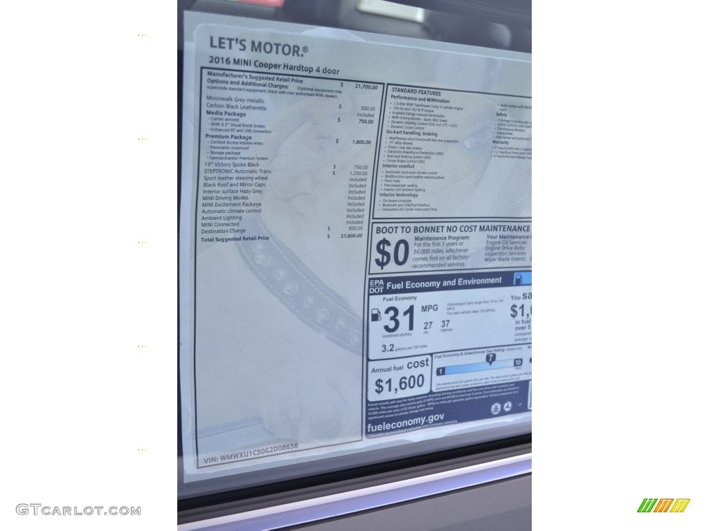 2016 Mini Hardtop Cooper 4 Door Window Sticker Photo #110318419