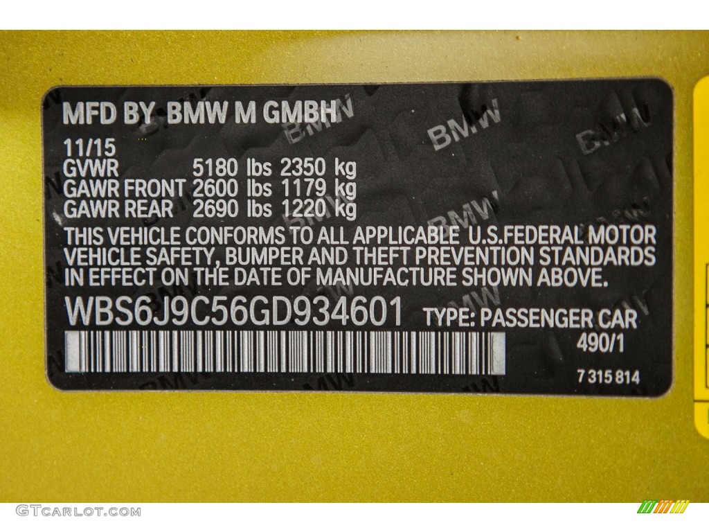 2016 M6 Color Code 490 for Austin Yellow Metallic Photo #110372480