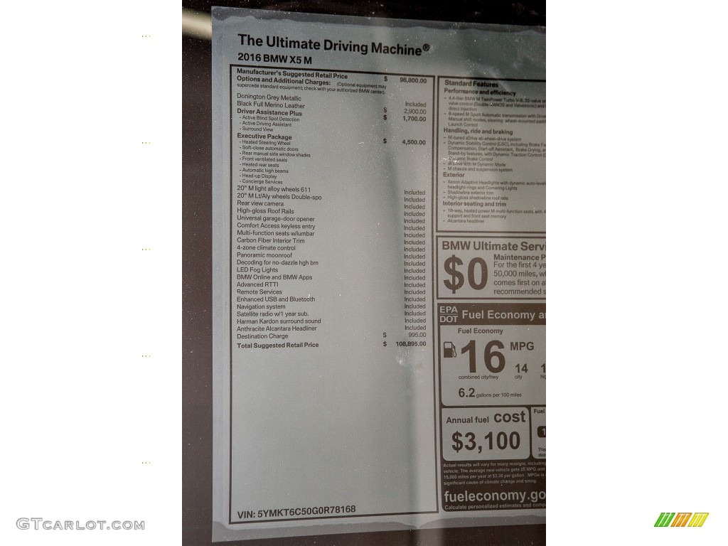 2016 BMW X5 M xDrive Window Sticker Photo #110373239