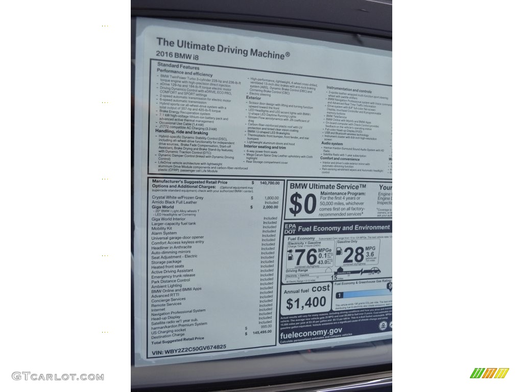 2016 BMW i8 Standard i8 Model Window Sticker Photo #110461351