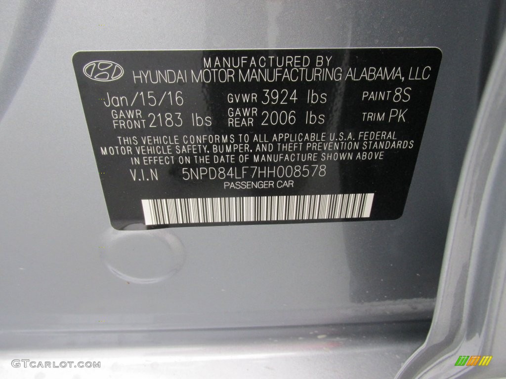 2017 Elantra Color Code 8S for Silver Photo #110490674