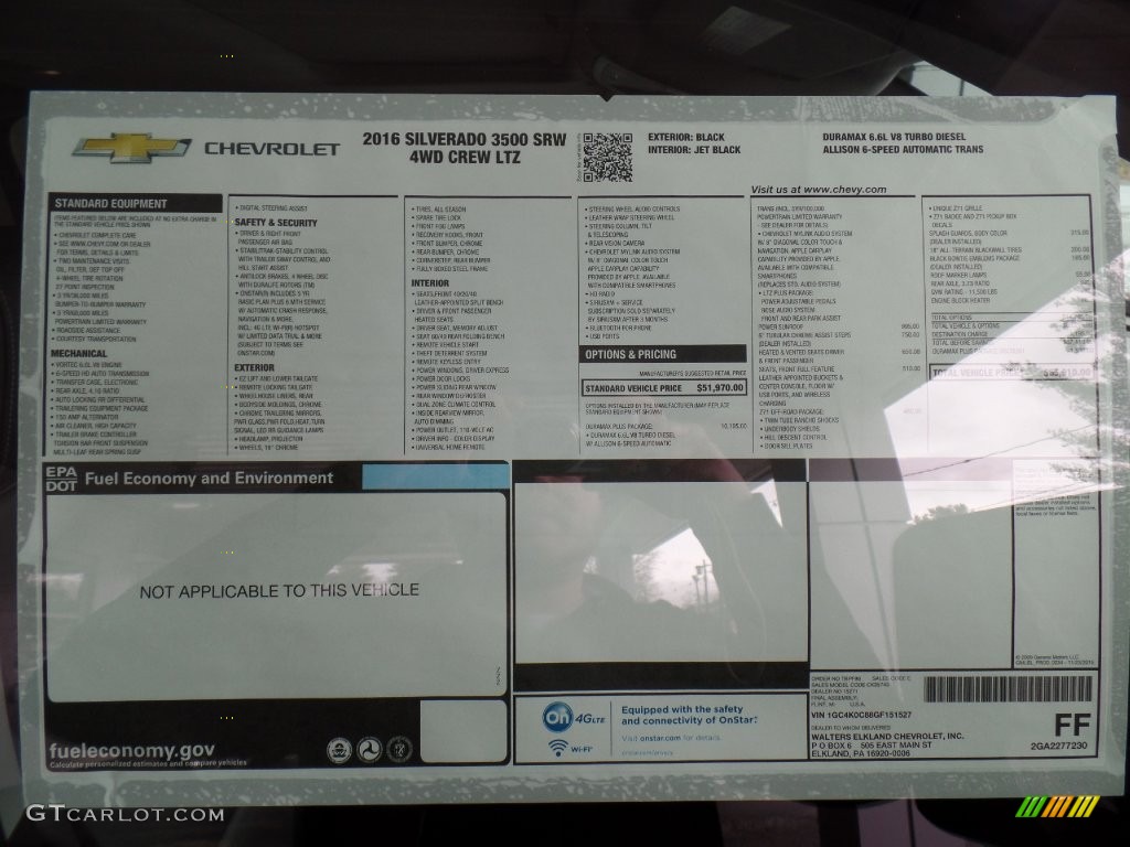 2016 Chevrolet Silverado 3500HD LTZ Crew Cab 4x4 Window Sticker Photo #110536106