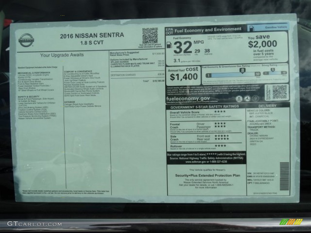 2016 Nissan Sentra S Window Sticker Photo #110560138