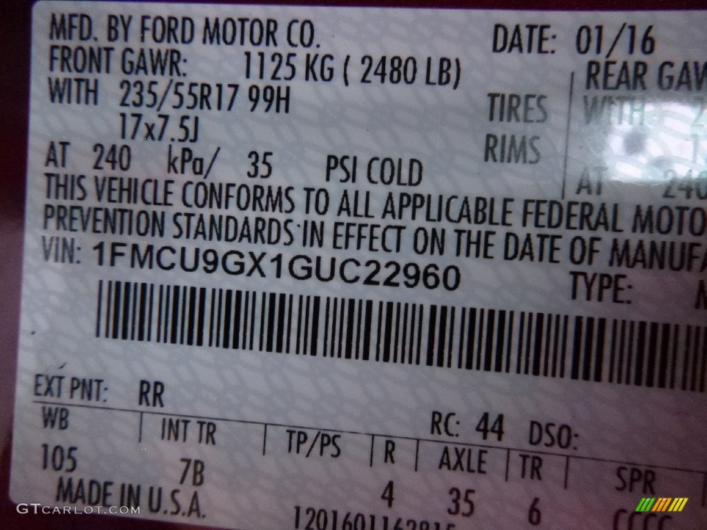 2016 Escape SE 4WD - Ruby Red Metallic / Charcoal Black photo #14