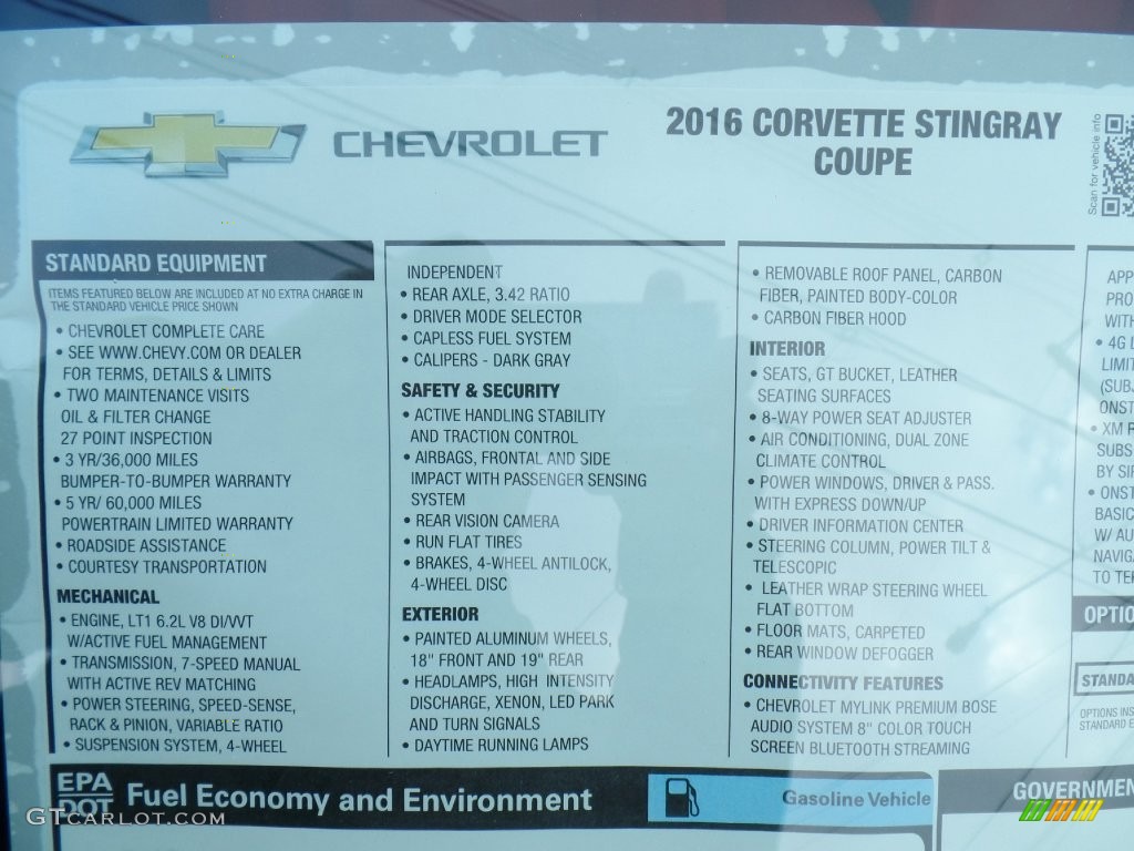 2016 Chevrolet Corvette Stingray Coupe Window Sticker Photo #110593072