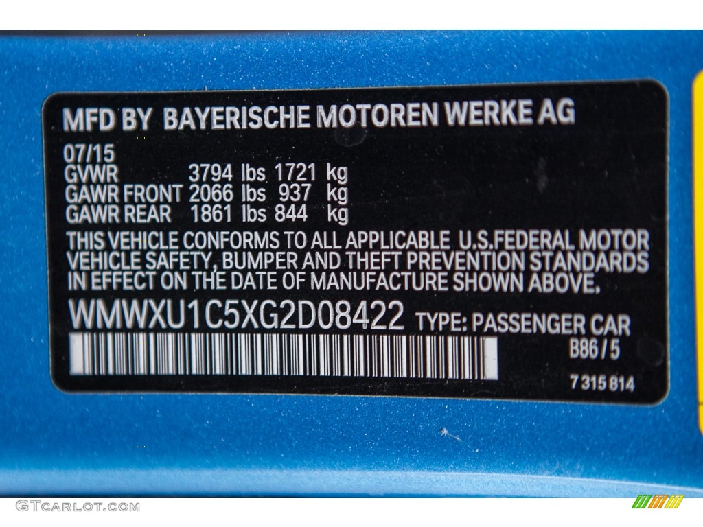2016 Hardtop Color Code B86 for Electric Blue Metallic Photo #110615059