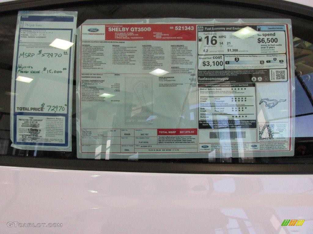 2016 Ford Mustang Shelby GT350 Window Sticker Photo #110646746