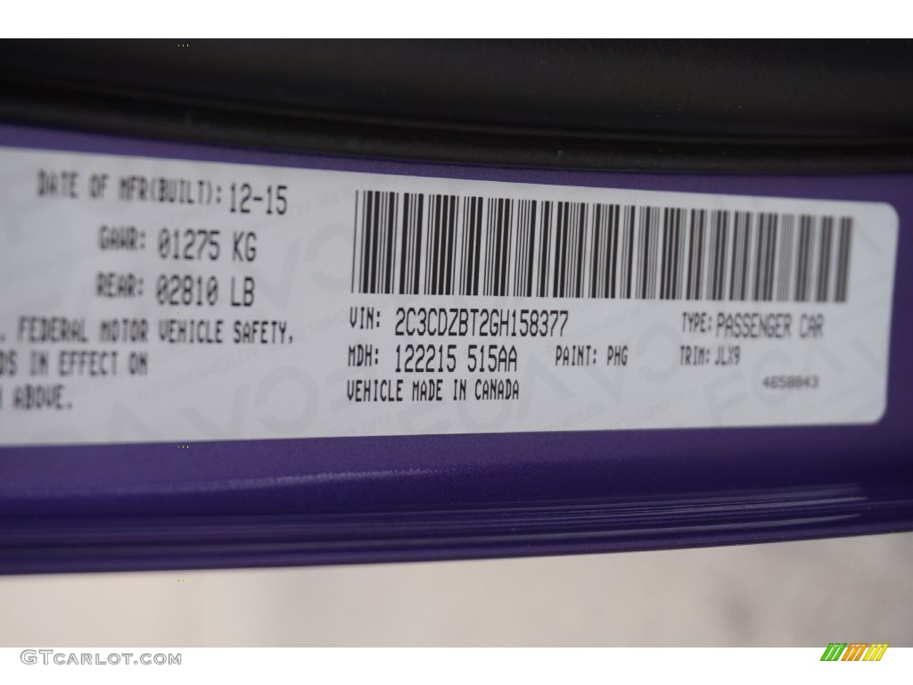 2016 Challenger Color Code PHG for Plum Crazy Pearl Photo #110646767