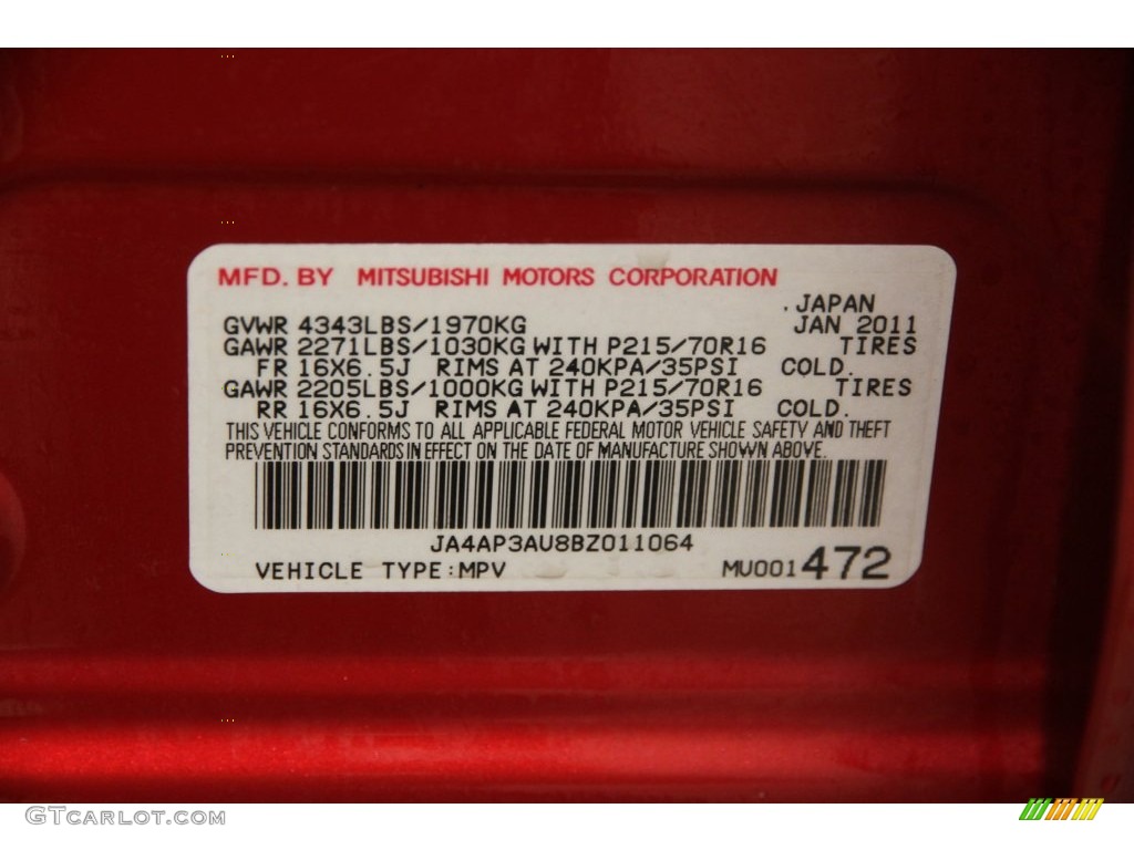 2011 Outlander Sport ES - Rally Red Metallic / Black photo #17
