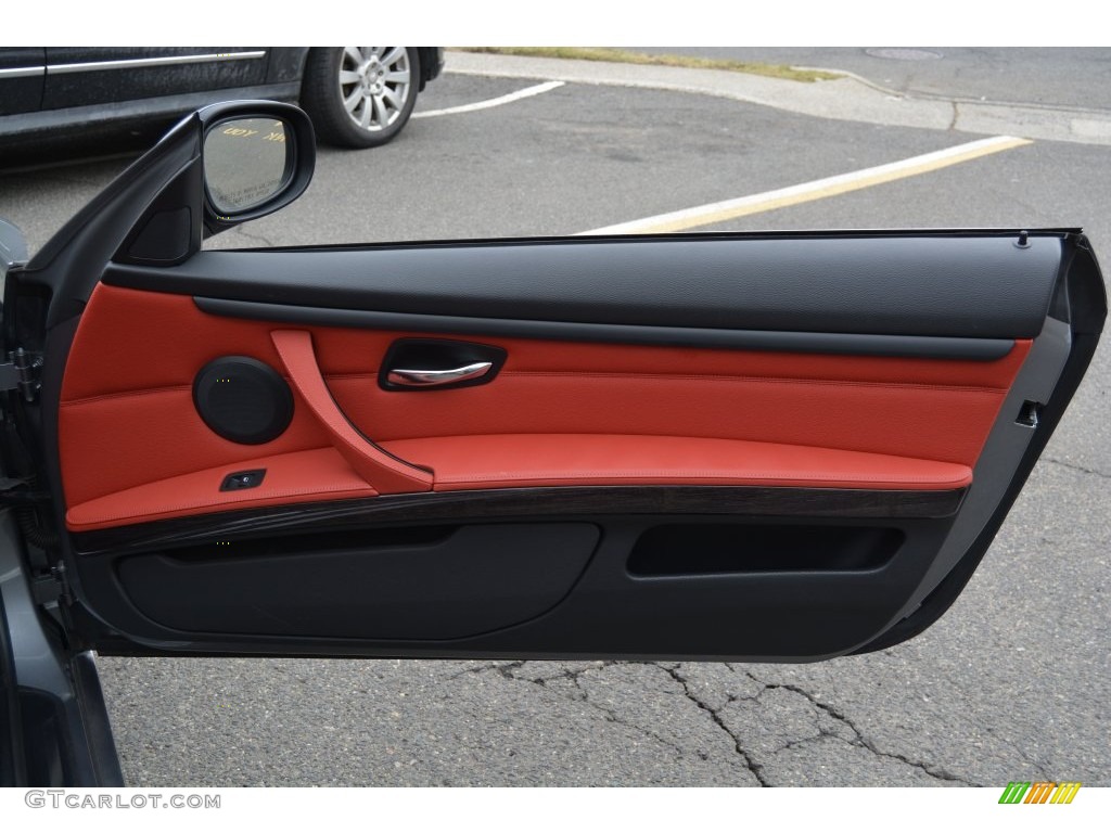 2013 BMW 3 Series 328i Convertible Coral Red/Black Door Panel Photo #110665898
