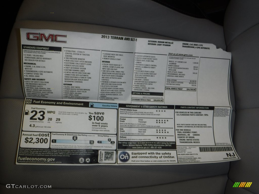 2013 GMC Terrain SLT AWD Window Sticker Photo #110717728