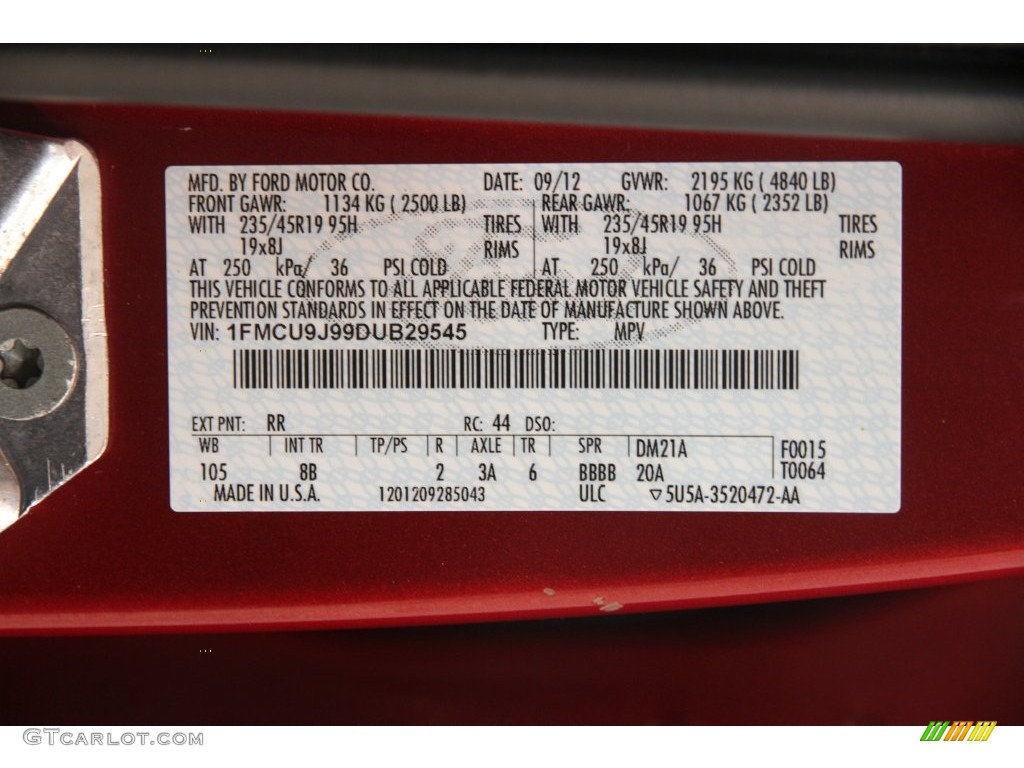 2013 Ford Escape Titanium 2.0L EcoBoost 4WD Color Code Photos