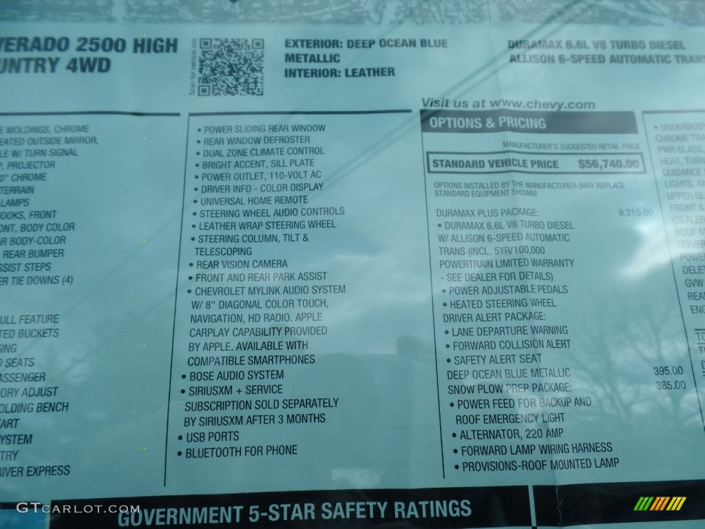 2016 Chevrolet Silverado 2500HD High Country Crew Cab 4x4 Window Sticker Photo #110730823