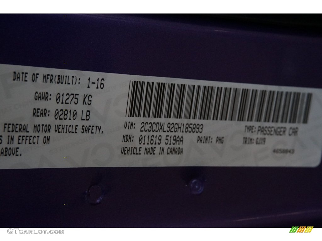 2016 Charger Color Code PHG for Plum Crazy Pearl Photo #110741958