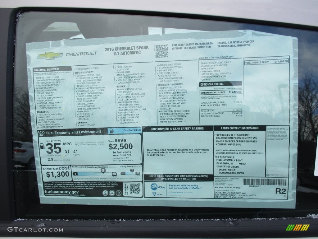 2016 Chevrolet Spark LT Window Sticker Photo #110744109