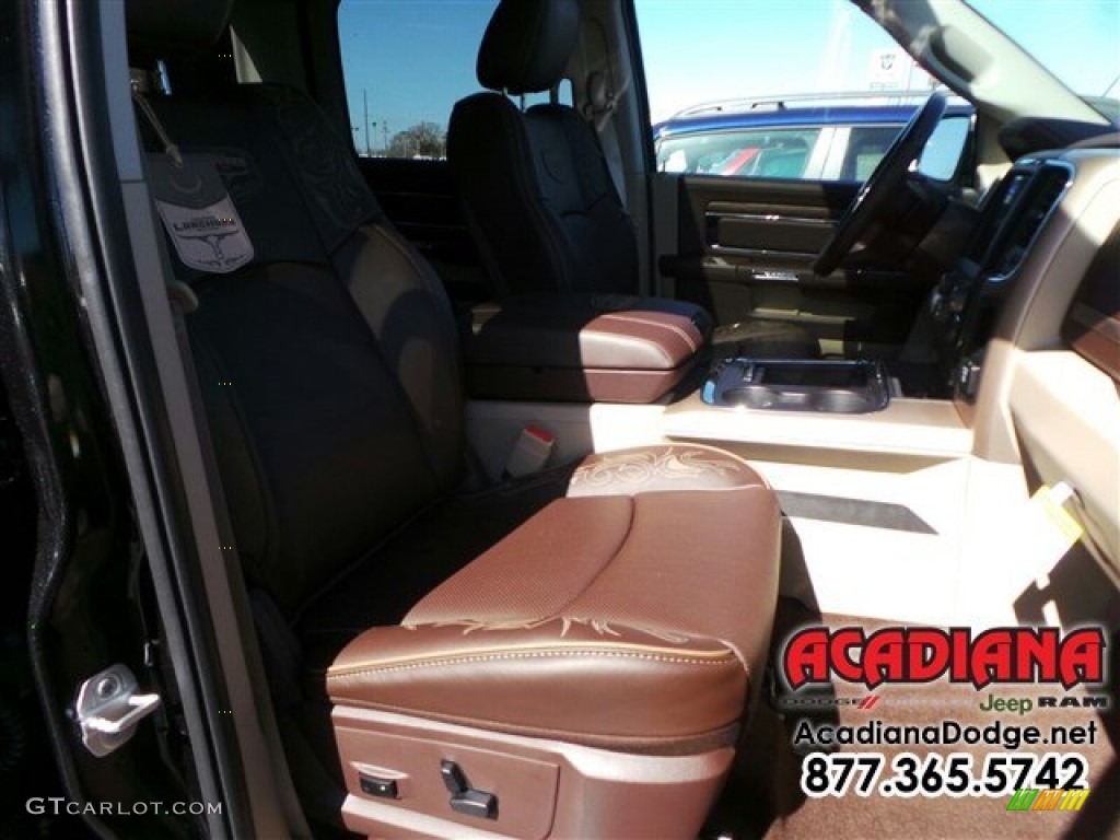 2016 1500 Laramie Longhorn Crew Cab - Brilliant Black Crystal Pearl / Canyon Brown/Light Frost Beige photo #11