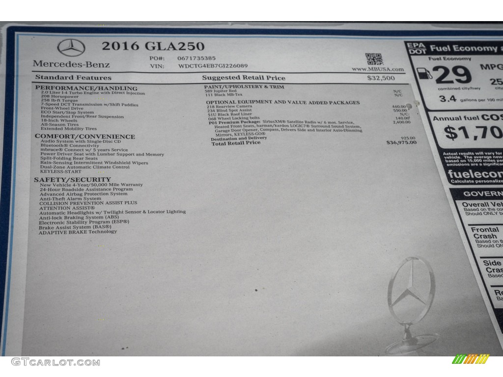 2016 GLA 250 - Jupiter Red / Black photo #11