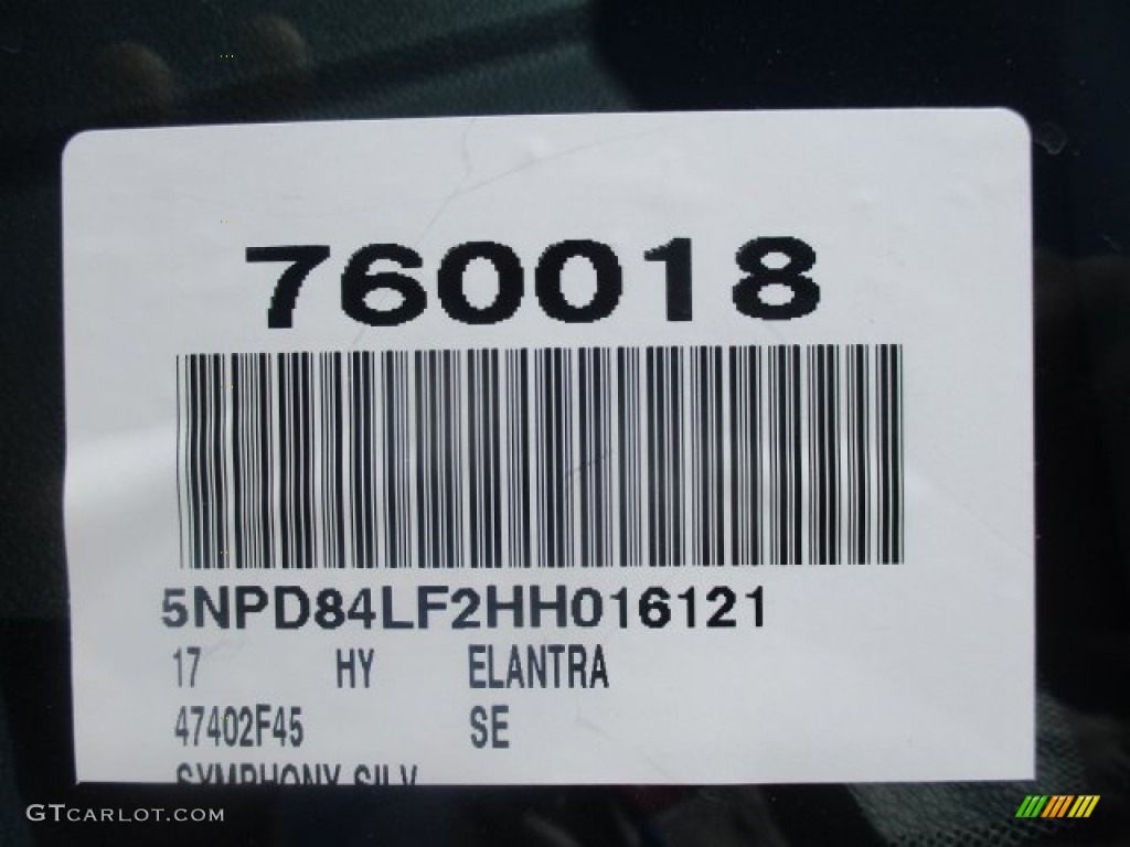 2017 Elantra SE - Silver / Gray photo #23