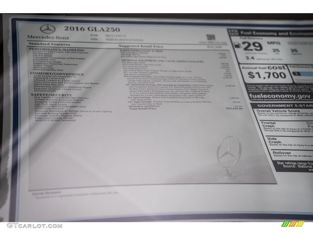 2016 Mercedes-Benz GLA 250 Window Sticker Photo #110794319