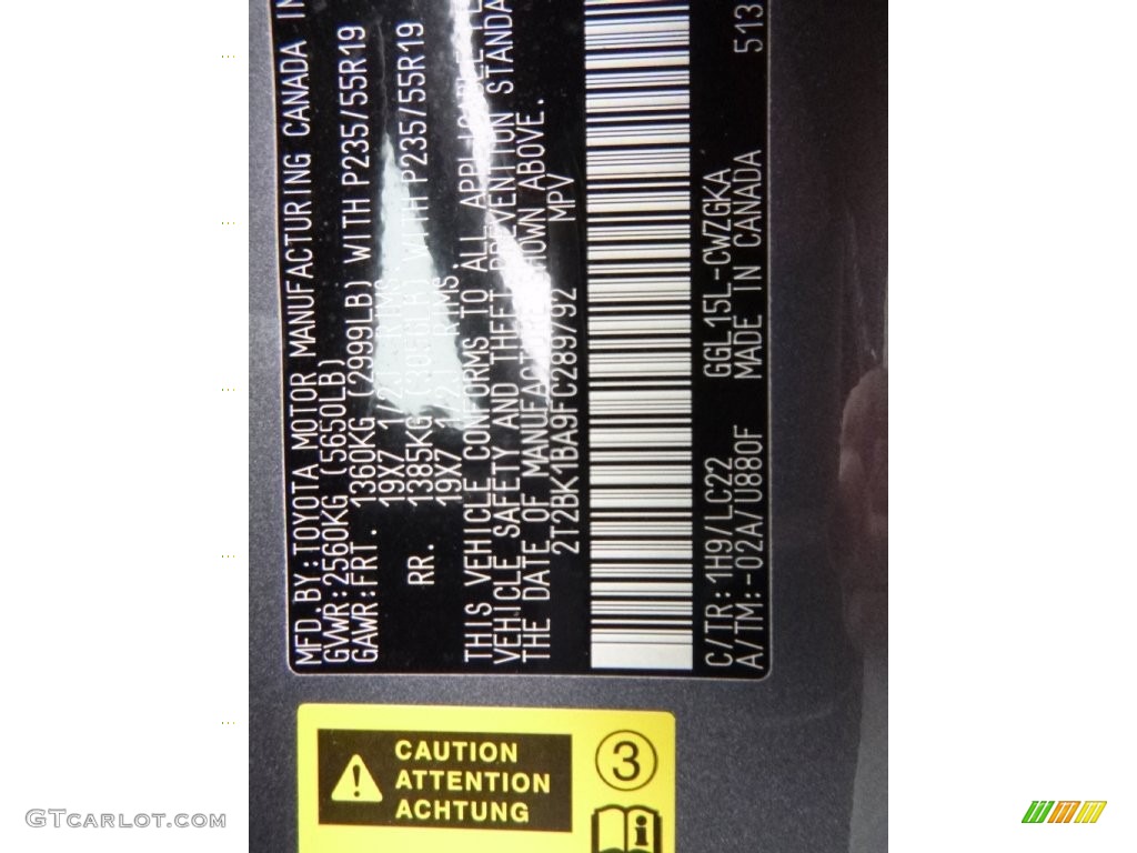 2015 RX Color Code 1H9 for Nebula Gray Pearl Photo #110798099