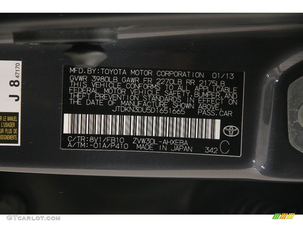 2013 Prius Color Code 8V1 for Winter Gray Metallic Photo #110813862