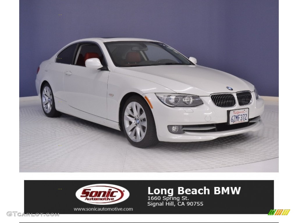 2013 3 Series 328i Coupe - Mineral White Metallic / Coral Red/Black photo #1