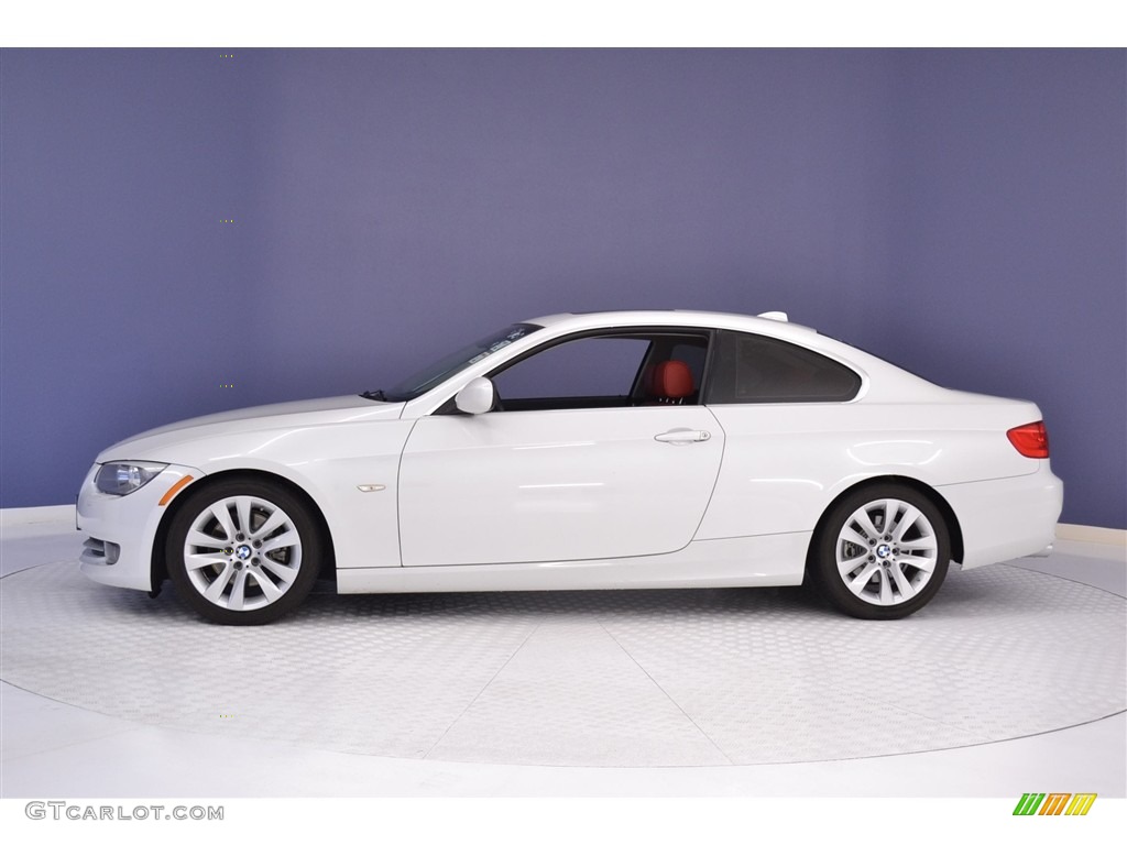 2013 3 Series 328i Coupe - Mineral White Metallic / Coral Red/Black photo #4