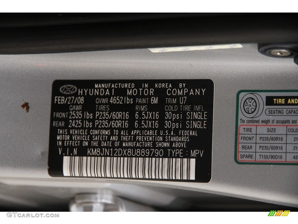 2008 Tucson Color Code U7 for Platinum Silver Photo #110829417