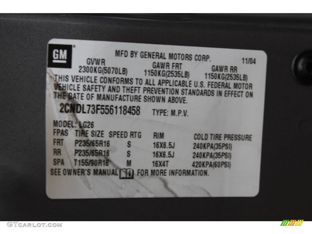 2005 Equinox LT AWD - Dark Silver Metallic / Light Gray photo #17