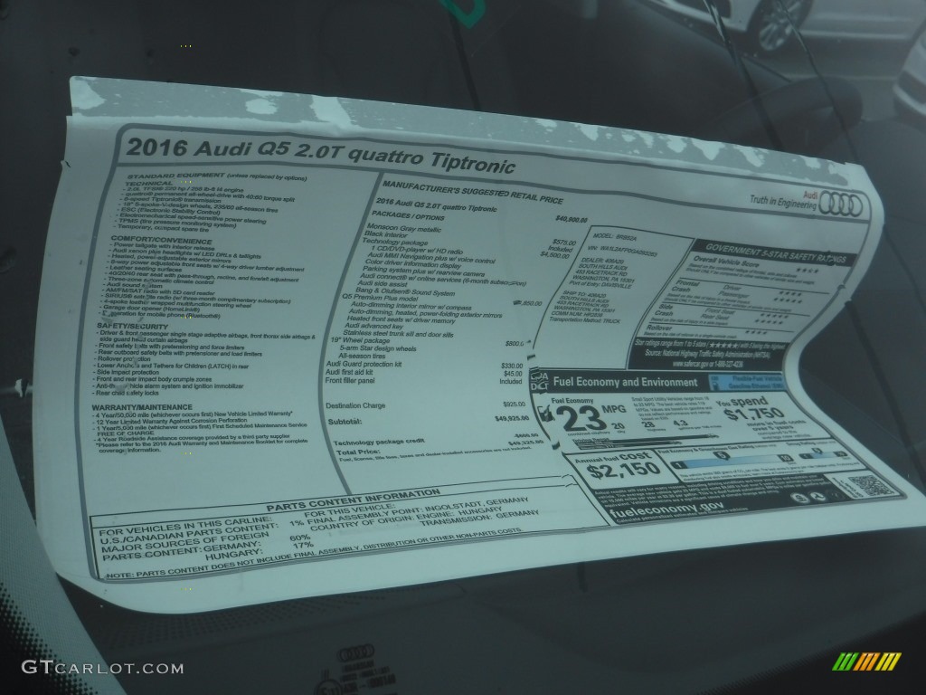 2016 Q5 2.0 TFSI Premium quattro - Monsoon Gray Metallic / Black photo #10