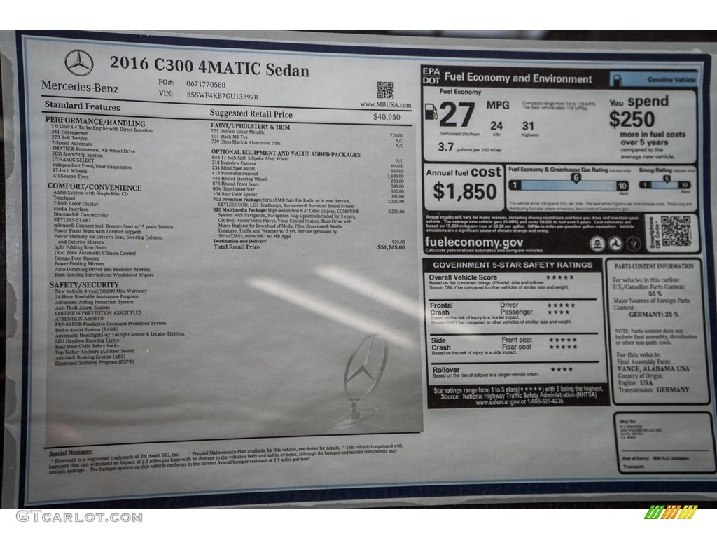 2016 Mercedes-Benz C 300 4Matic Sedan Window Sticker Photos