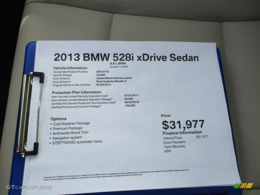 2013 5 Series 528i xDrive Sedan - Dark Graphite Metallic II / Oyster/Black photo #12